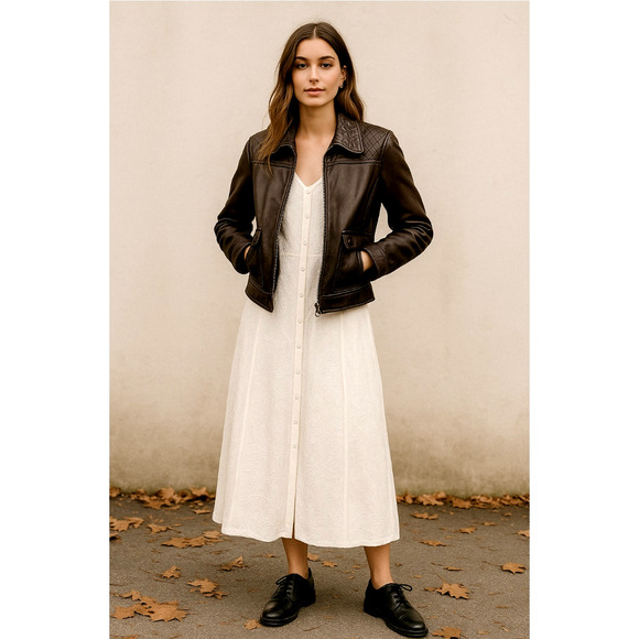 Sezane Vintage M Embroidered Button Front Midi Dress Rayon Cottagecore White - Picture 4 of 8